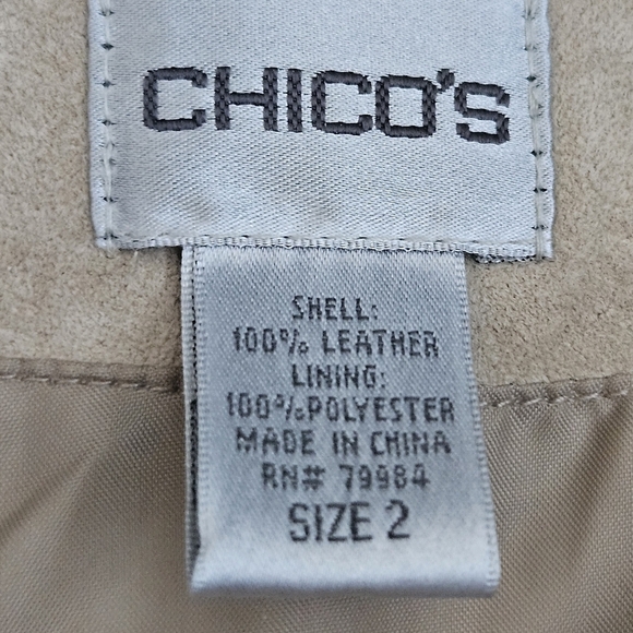 Chicos Suede Leather Jacket Size 2 Beige/Tan Eyelet Braided Thread Studs Western - Picture 9 of 12